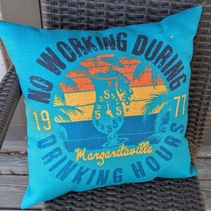 Margaritaville Throw Pillow No Drinking During Working Hours, Turquoise Blue